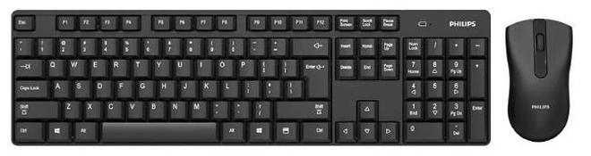 Philips Wireless Combo , Office 2.4GHz Wireless Keyboard and Mouse (share a USB receiver) – 10m 2.4GHz connections – ( Arabic / English )104 Key – 1000DPI Optical Mouse – Plug & Play – (2 x AA Rechargeable Battery Included ) - Black - Image 1