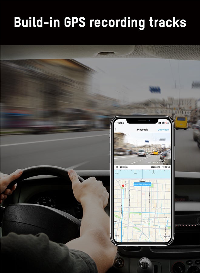 هيك فيجن - G2Pro Dash Cam، 4K، كاميرات أمامية وخلفية، واي فاي، شاشة لمس 3 بوصة، تطبيق، ADAS، GPS، التحكم الصوتي، تسجيل حلقة، كابل خط باك في الصندوق، مراقبة مواقف السيارات، مكثف فائق مدمج، جهاز التحكم عن بعد - Image 1