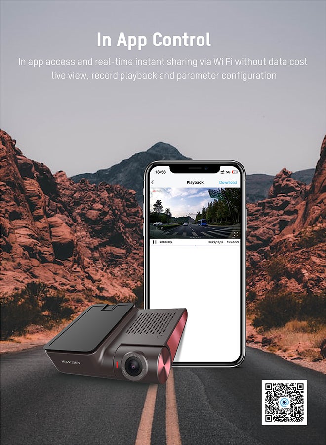 هيك فيجن - G2Pro Dash Cam، 4K، كاميرات أمامية وخلفية، واي فاي، شاشة لمس 3 بوصة، تطبيق، ADAS، GPS، التحكم الصوتي، تسجيل حلقة، كابل خط باك في الصندوق، مراقبة مواقف السيارات، مكثف فائق مدمج، جهاز التحكم عن بعد - Image 1