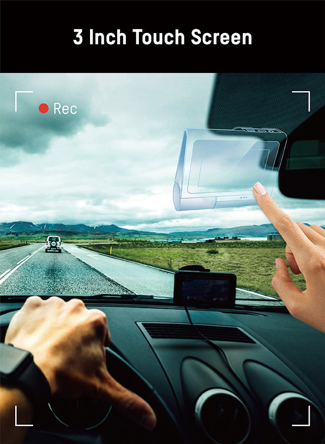 هيك فيجن - G2Pro Dash Cam، 4K، كاميرات أمامية وخلفية، واي فاي، شاشة لمس 3 بوصة، تطبيق، ADAS، GPS، التحكم الصوتي، تسجيل حلقة، كابل خط باك في الصندوق، مراقبة مواقف السيارات، مكثف فائق مدمج، جهاز التحكم عن بعد - Image 1