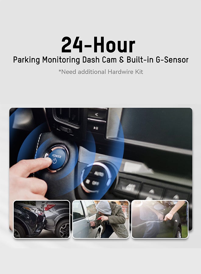 هيك فيجن - D1 Dash Cam، دوران 360¬∞، 1080P، واي فاي، تطبيق، تسجيل مستمر، مستشعر G، محول سجائر - Image 1