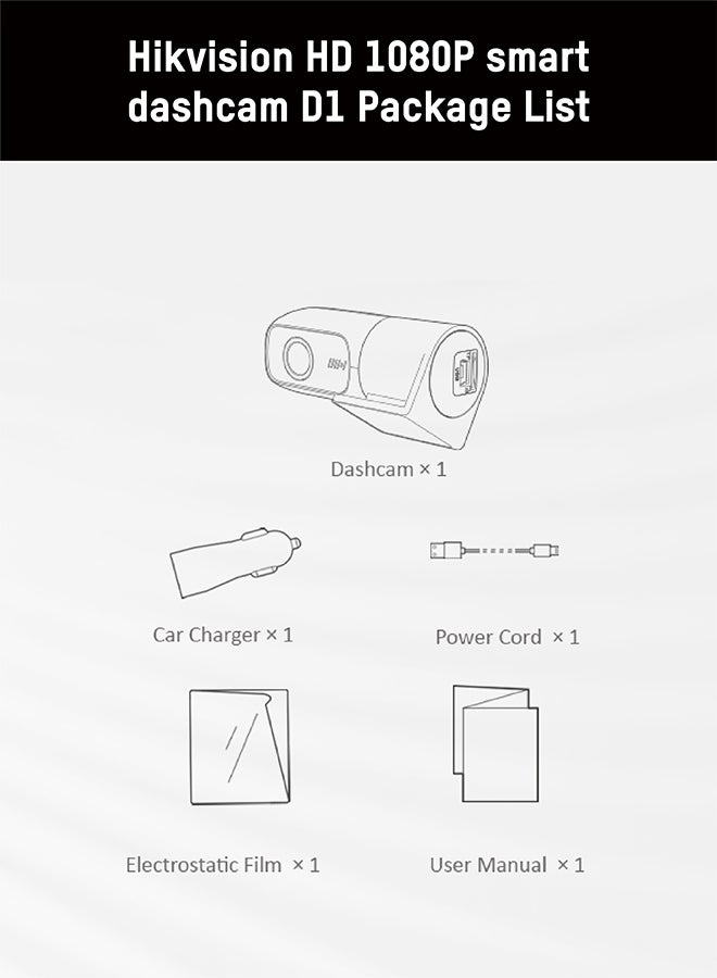 هيك فيجن - D1 Dash Cam، دوران 360¬∞، 1080P، واي فاي، تطبيق، تسجيل مستمر، مستشعر G، محول سجائر - Image 1
