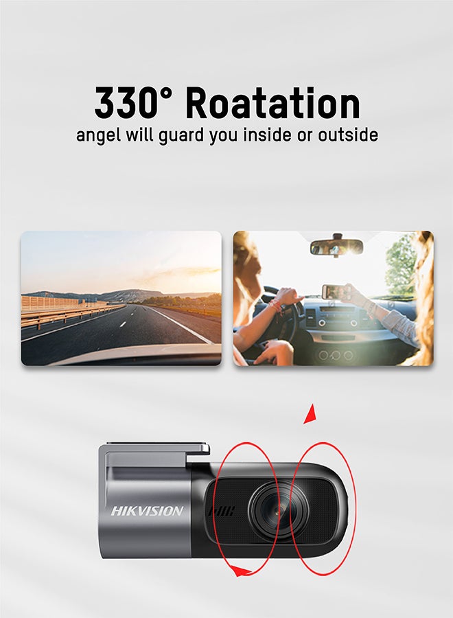 هيك فيجن - D1 Dash Cam، دوران 360¬∞، 1080P، واي فاي، تطبيق، تسجيل مستمر، مستشعر G، محول سجائر - Image 1