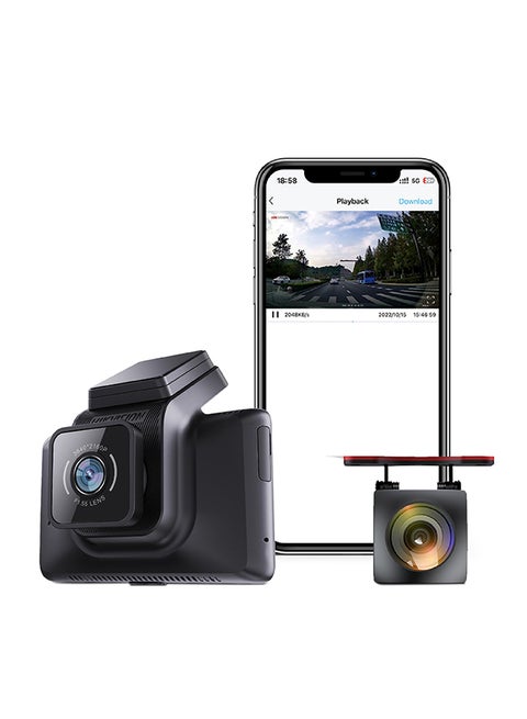 K5 Dash Cam, 2K, Front and rear cameras, WiFi, 3 inch touch screen, APP, Loop recording, G-sensor, Voice control, Buck-line cable in the box, Parking monitoring