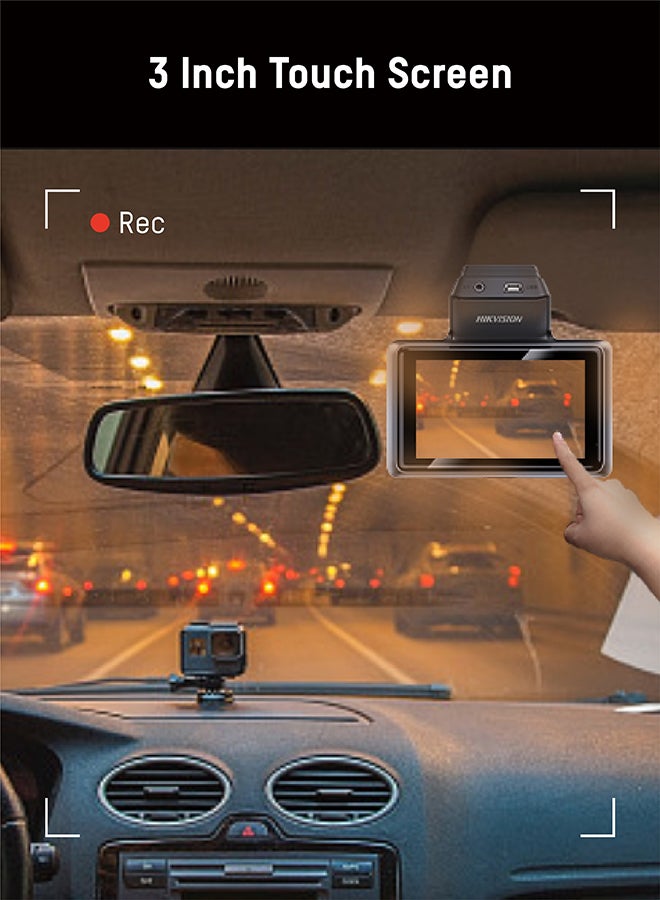 HIKVISION - K5 Dash Cam, 2K, Front and rear cameras, WiFi, 3 inch touch screen, APP, Loop recording, G-sensor, Voice control, Buck-line cable in the box, Parking monitoring - Image 1