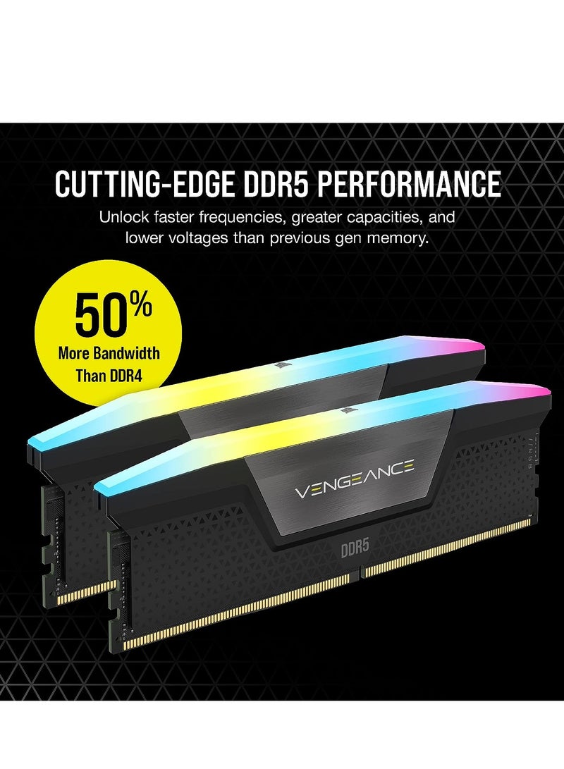 CORSAIR - Vengeance RGB DDR5 64gb (2x32GB) 5600MHZ CMH64GX5M2B5600C36 Intel Optimised Desktop Memory 2x32GBNone Black - Image 1