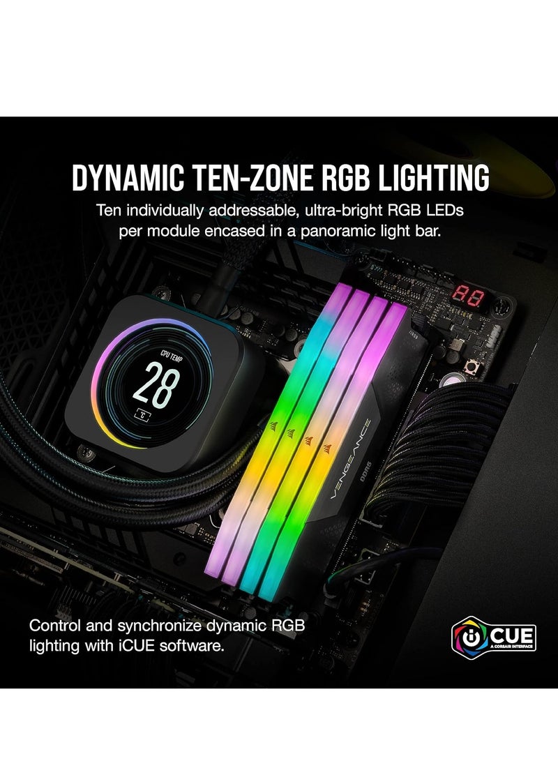CORSAIR - Vengeance RGB DDR5 64gb (2x32GB) 5600MHZ CMH64GX5M2B5600C36 Intel Optimised Desktop Memory 2x32GBNone Black - Image 1