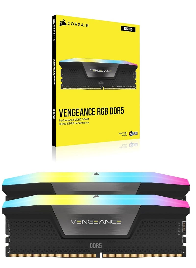 CORSAIR - Vengeance RGB DDR5 64gb (2x32GB) 5600MHZ CMH64GX5M2B5600C36 Intel Optimised Desktop Memory 2x32GBNone Black - Image 1