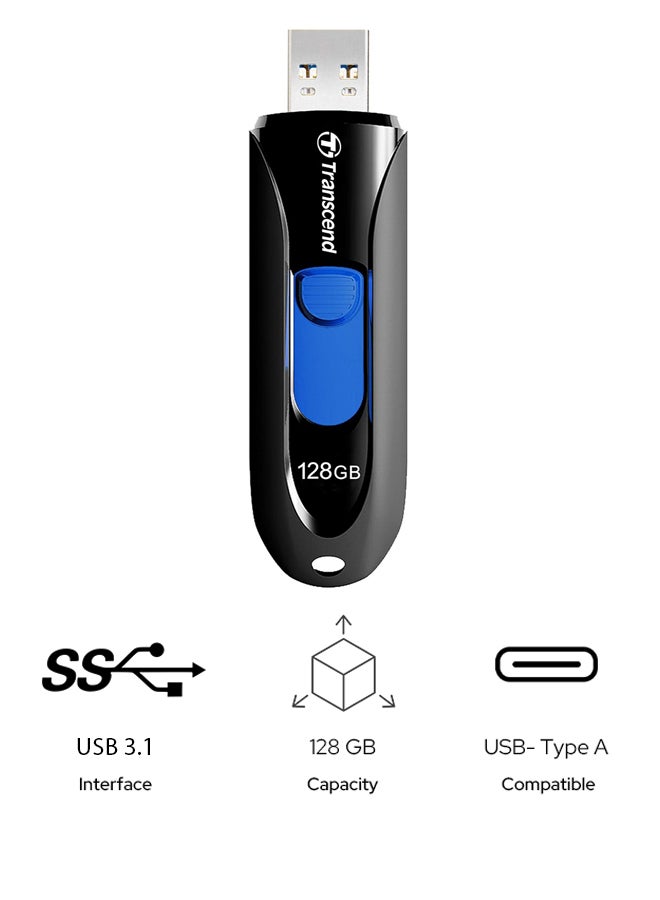 Transcend - JetFlash 790 USB 3.1 Gen 1 Flash Drive USB Stick Black With Frustration Free Packaging TS128GJF790KBE 128 GB - Image 1