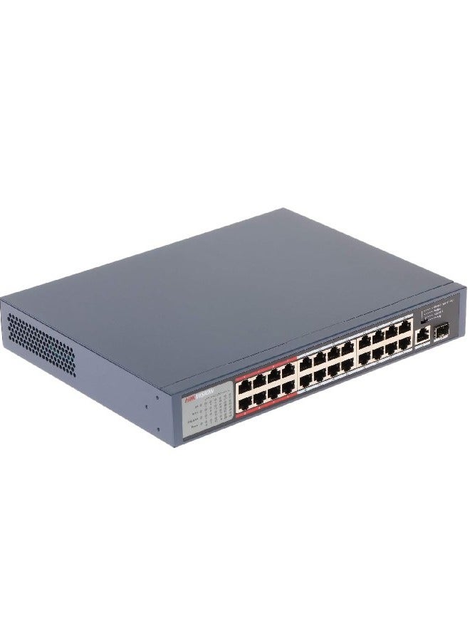 هيك فيجن 24 Port Fast Ethernet Unmanaged POE Switch, 2410/100 Mbps PoE Port, 1Gigabit RJ45 Pogrt, 1*Gigabit Fiber Optical Port, 300m Long Range PoE, 6KV Surge Protection, 8.8Gbps Switching Capacity, 2.75 Mbits, Metal, DS-3E0326P-E/M(B) Blue - Image 4