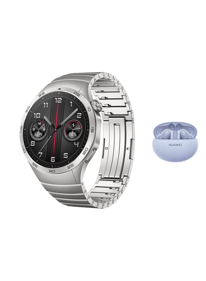 HUAWEI 524 mAh Watch GT 4 46mm Smartwatch, 14 Days Battery Life, Science-based Calorie Management, Dual-Band Five-System GNSS Position,Heart Rate Monitor, Andriod And iOS + Free Buds 5i Grey - Image 1