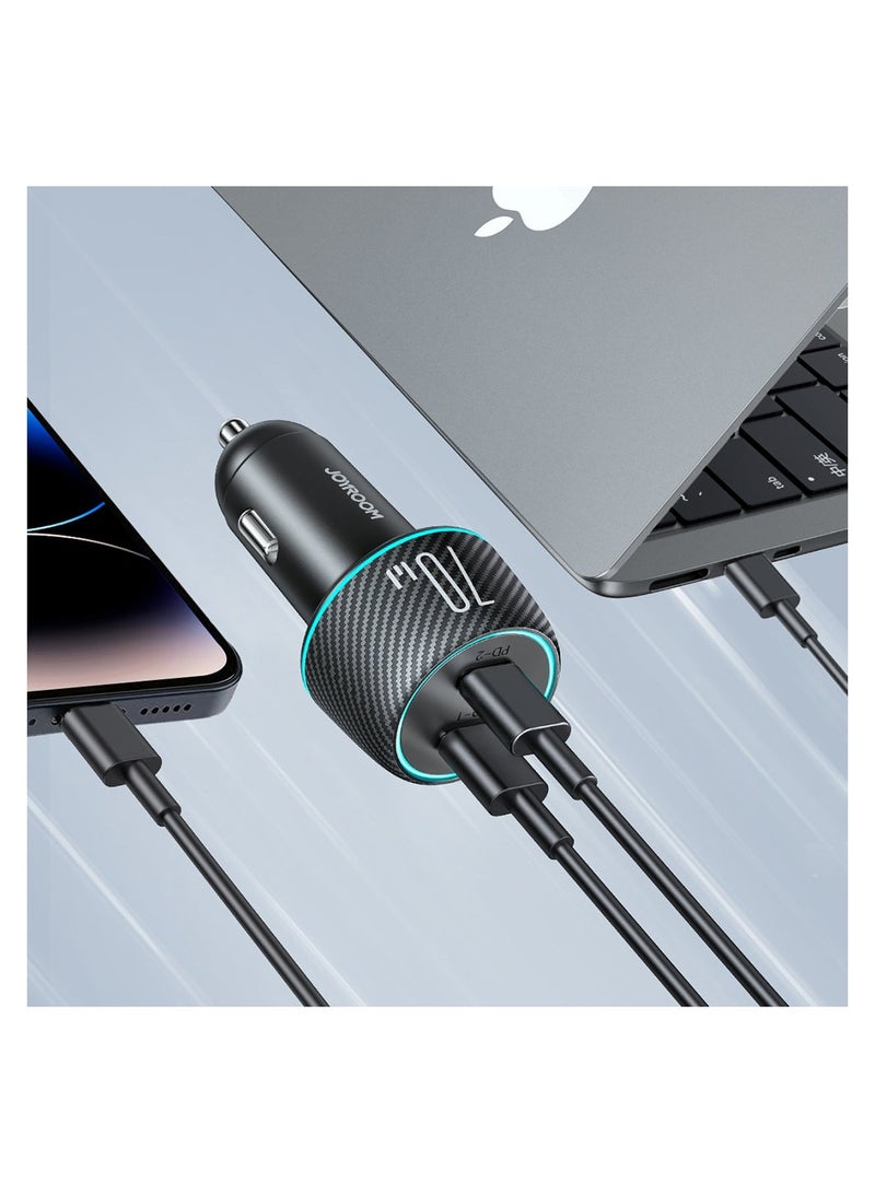 JOYROOM Car Charger 2x USB C 70W With LED Backlight JR-CCN02 Black  - Image 3