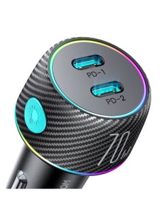 JOYROOM Car Charger 2x USB C 70W With LED Backlight JR-CCN02 Black  - Image 2