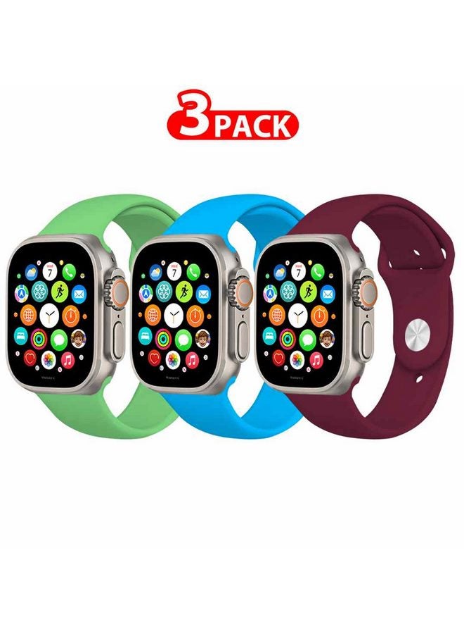 MARGOUN - 3 Pack Of Silicone Sport Band 49Mm 45Mm 44Mm 42Mm Replacement Wrist Strap Compatible For Series Ultra 2/ 9/ Ultra/ 8/ 7/ 6/ 5/ 4/ 3 And SE Multicolour - Image 1