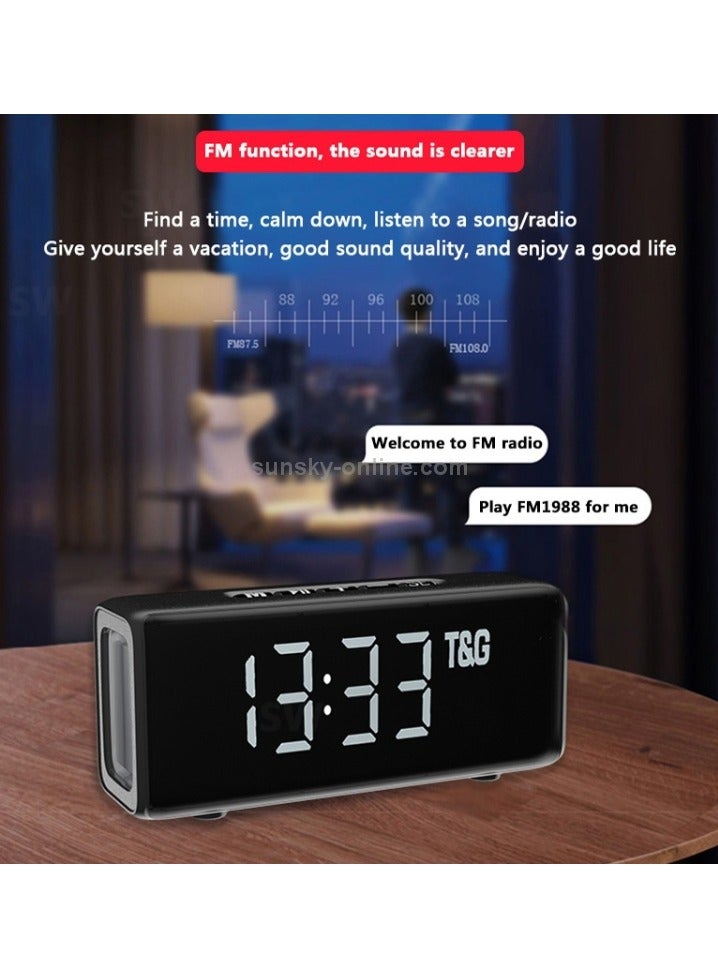 T&G - TG174 TWS Mirror Bluetooth Speaker, Support Alarm Clock, Time & Temperature Display, Micro SD Card, FM, MP3 Black - Image 1