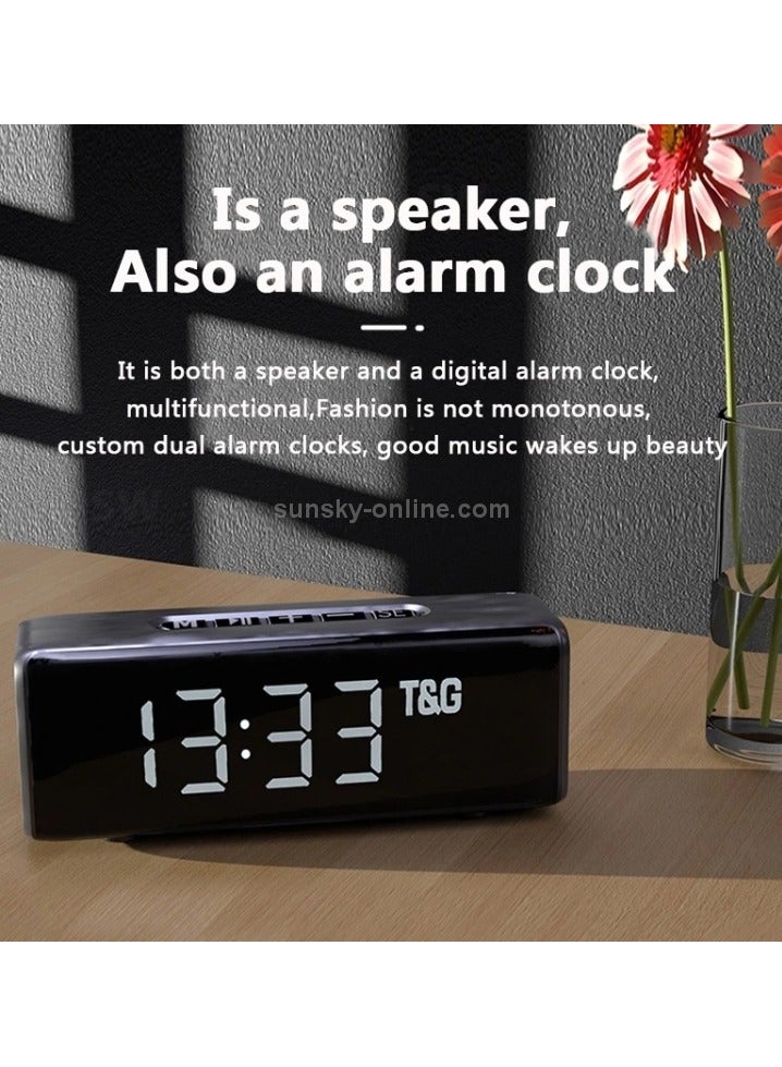 T&G - TG174 TWS Mirror Bluetooth Speaker, Support Alarm Clock, Time & Temperature Display, Micro SD Card, FM, MP3 Black - Image 1