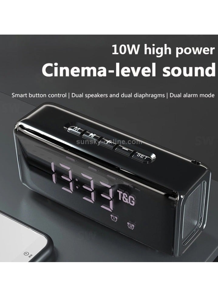 T&G - TG174 TWS Mirror Bluetooth Speaker, Support Alarm Clock, Time & Temperature Display, Micro SD Card, FM, MP3 Black - Image 1