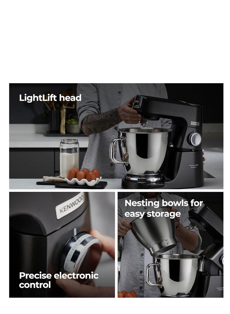 KENWOOD Stand Mixer Metal Body Kitchen Machine TITANIUM CHEF BAKER XL with Built-in Weighing Scale, DuoBowl (7L + 5L SS Bowl), K-Beater, Whisk, Dough Hook, Creaming Beater 1200 W KVL85.004BK BLACK  - Image 4