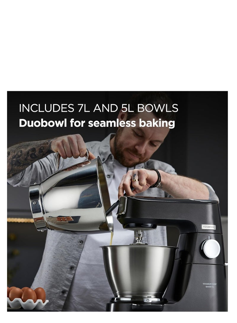 KENWOOD Stand Mixer Metal Body Kitchen Machine TITANIUM CHEF BAKER XL with Built-in Weighing Scale, DuoBowl (7L + 5L SS Bowl), K-Beater, Whisk, Dough Hook, Creaming Beater 1200 W KVL85.004BK BLACK  - Image 3