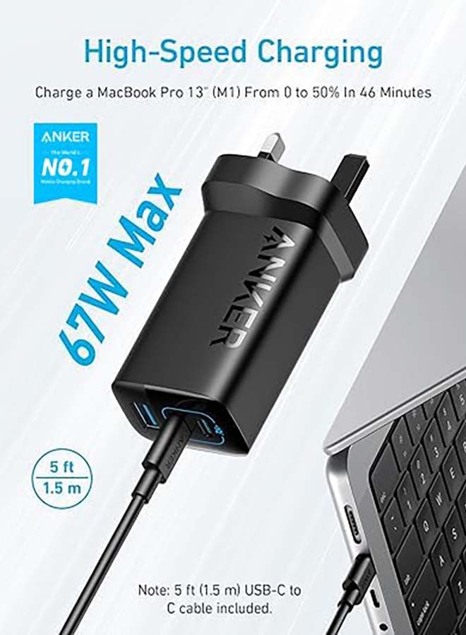 Anker 335 Charger 67W USB C Wall Charger, PIQ 3.0 Compact and Foldable Fast Charger Adapter, For Laptop, iPhone 16/15 Series, MacBook Pro, iPad, Samsung S25/S24, Pixel, and More (Cable Included) Black  - Image 2