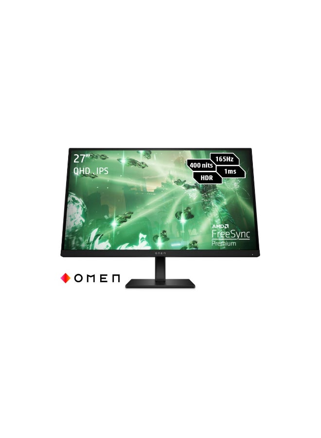 HP Omen Gaming Monitor, 27 Inch 2K QHD 1920x1080 HDR, 165Hz Refresh Rate, 1ms GTG Response Time, AMD FreeSync Black - Image 1