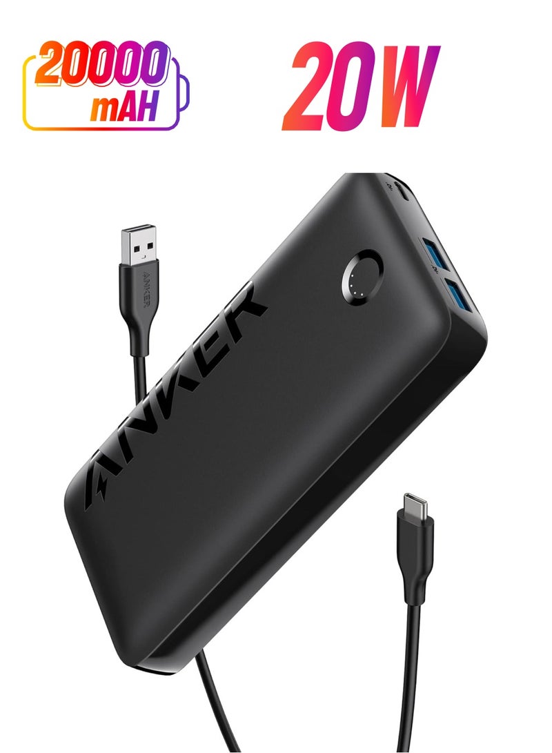 Anker - 20000 mAh Power Bank, 20W Portable Charger With USB-C Fast Charging, 335 (PowerCore 20K), Works For iPhone 13/12 Series, Samsung, iPad Pro, AirPods, Apple Watch, And More Black - Image 1