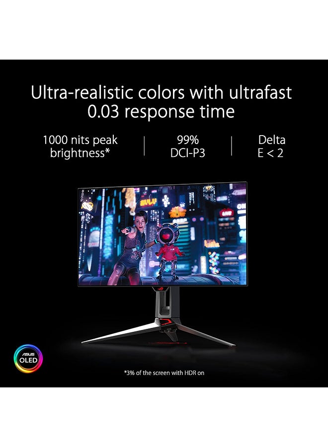 ASUS - 27 inch ROG Swift OLED PG27AQDM Gaming Monitor, QHD 240Hz OLED Display, 0.03ms Response Time, 10 bit Colors, FreeSync Premium & G-SYNC , 2xHDMI V2, 1x DP 1.4, 2x USB 3.2 Gen 1 | 90LM08Q0-B01A70 Black - Image 1