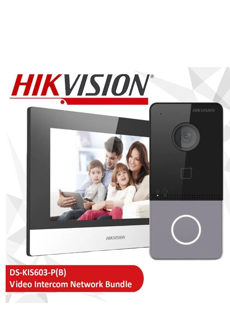 HIKVISION - IP Video Intercom Kit, Standard PoE, Noise Suppression & Echo Cancellation, WiFi & Ethernet, Config Remotely Via Web, TF Card Storage, 2-Way Audio Communication, Gray | DS-KIS603-P - Image 1