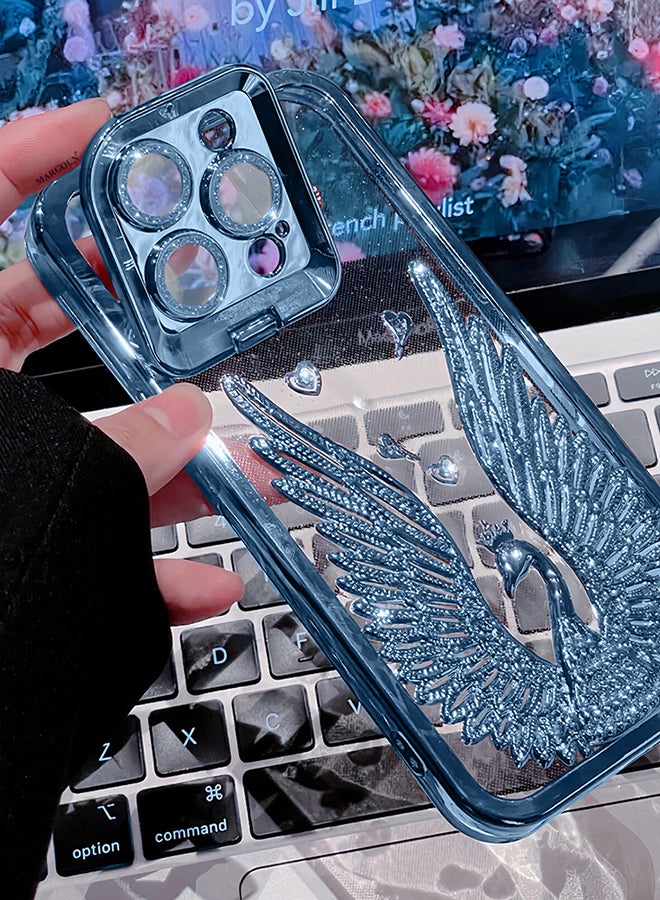 مارجون iPhone 14 Pro Max Bling Case Peacock Glitter Hard TPU Shockproof Protection Cover With Kickstand For Women Girls Blue - Image 2