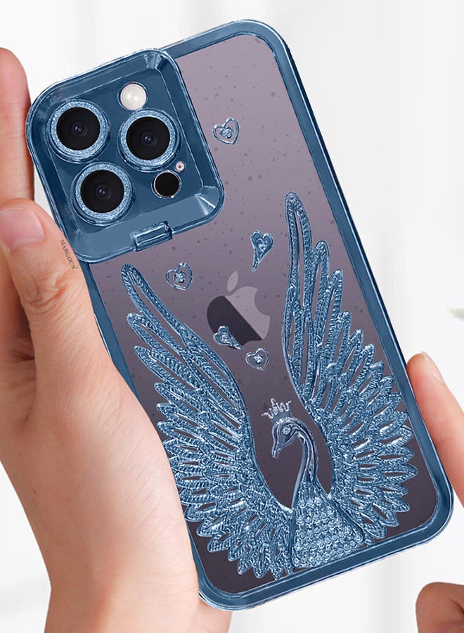 مارجون iPhone 14 Pro Max Bling Case Peacock Glitter Hard TPU Shockproof Protection Cover With Kickstand For Women Girls Blue - Image 4