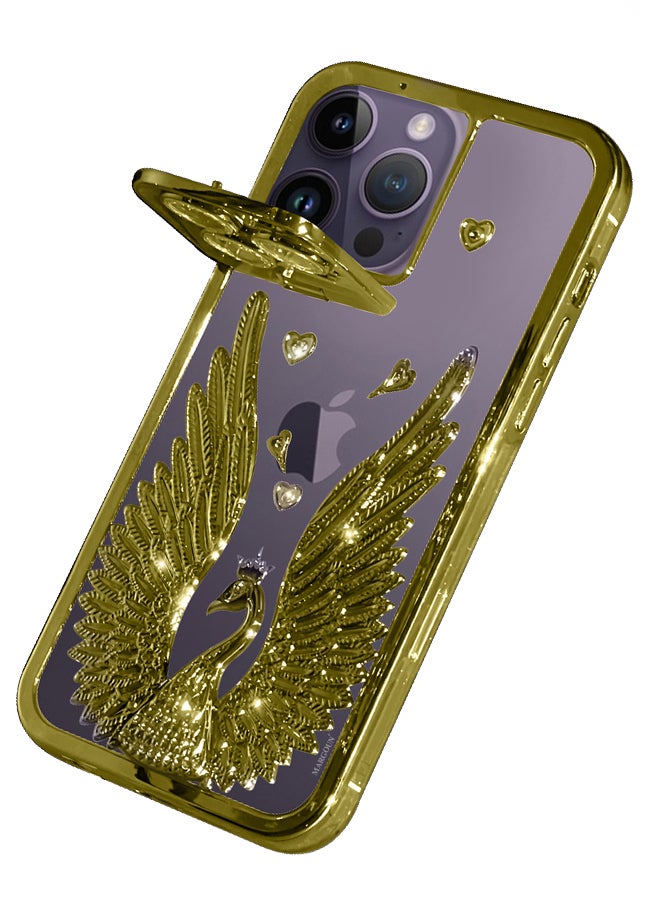 MARGOUN iPhone 14 Pro Max Bling Case Peacock Glitter Hard TPU Shockproof Protection Cover With Kickstand For Women Girls Gold - Image 1
