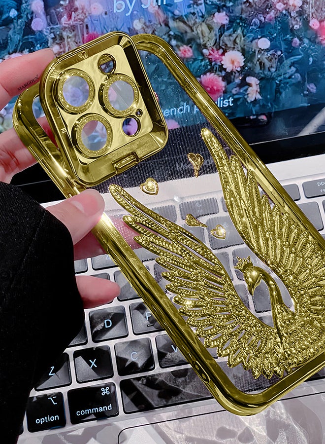 MARGOUN iPhone 14 Pro Max Bling Case Peacock Glitter Hard TPU Shockproof Protection Cover With Kickstand For Women Girls Gold - Image 2