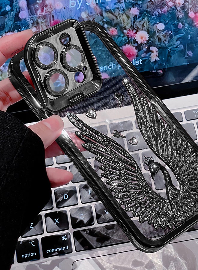 مارجون iPhone 15 Pro Max Bling Case Peacock Glitter Hard TPU Shockproof Protection Cover With Kickstand For Women Girls Black - Image 2