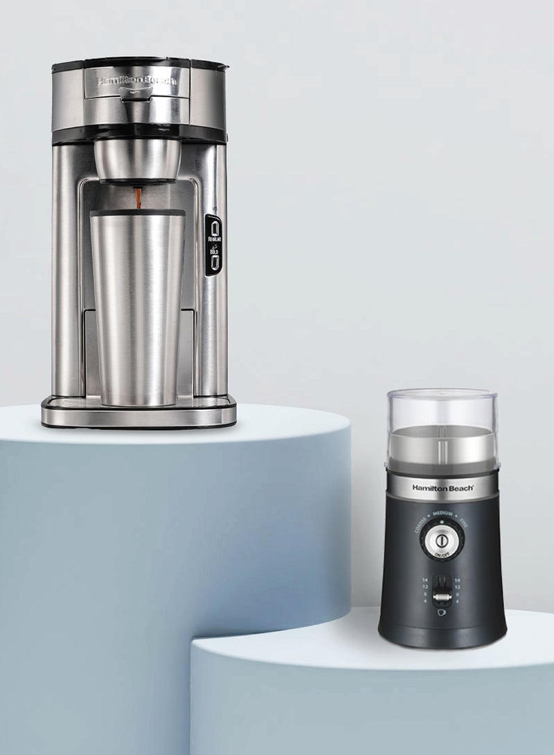 Hamilton Beach Scoop Single-Serve Coffee Maker For Quick Brew Upto 410 Ml Cups With 2 Metal Filters, 2 Brew Settings And Grinder, 5 Grinding Options Having a Capacity 14 Cups 410 ml 1400 W 49981-80393R Silver  - Image 2