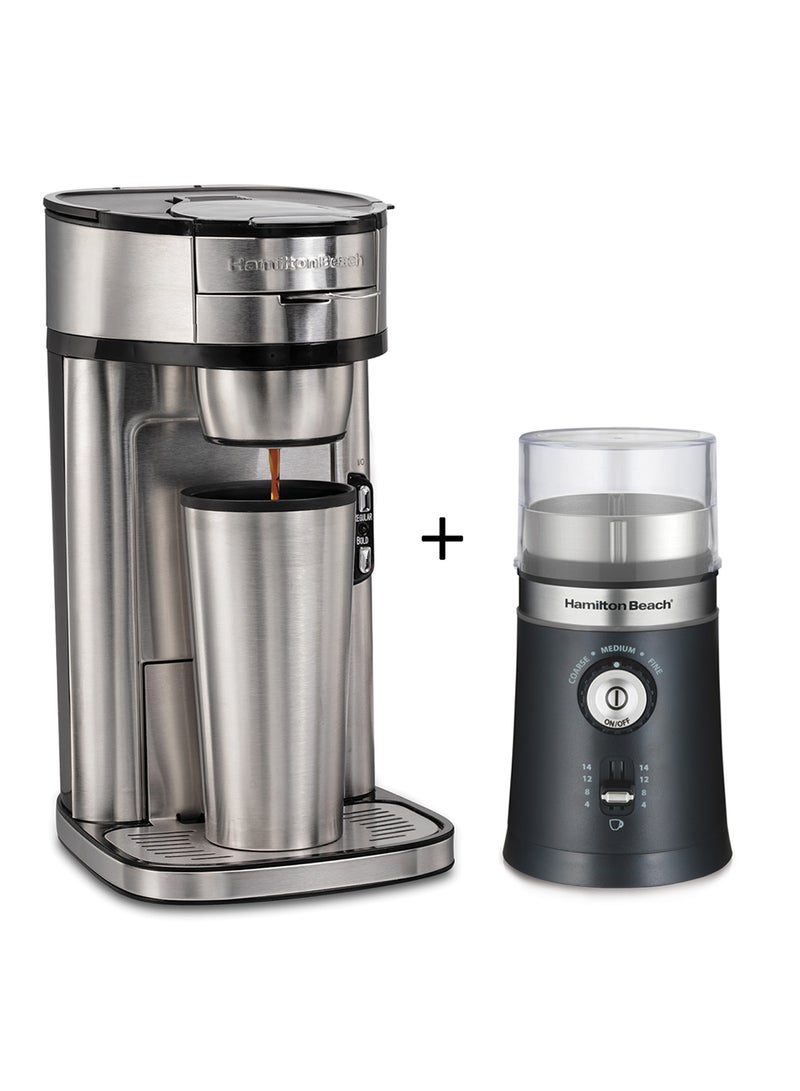 Hamilton Beach Scoop Single-Serve Coffee Maker For Quick Brew Upto 410 Ml Cups With 2 Metal Filters, 2 Brew Settings And Grinder, 5 Grinding Options Having a Capacity 14 Cups 410 ml 1400 W 49981-80393R Silver  - Image 1