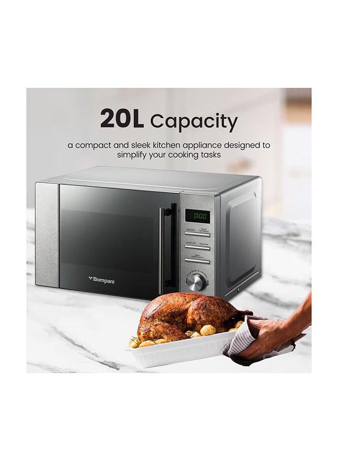Bompani - Microwave Oven With Digital Control, 5 Power Levels, 8 Auto Menus, And 30S Quick Start - Defrost By Weight/Time, Led Display, Glass Turntable, Cooking Timer, And End Signal With One Year Warranty 20 L 1050 W BMO20DS Grey - Image 1