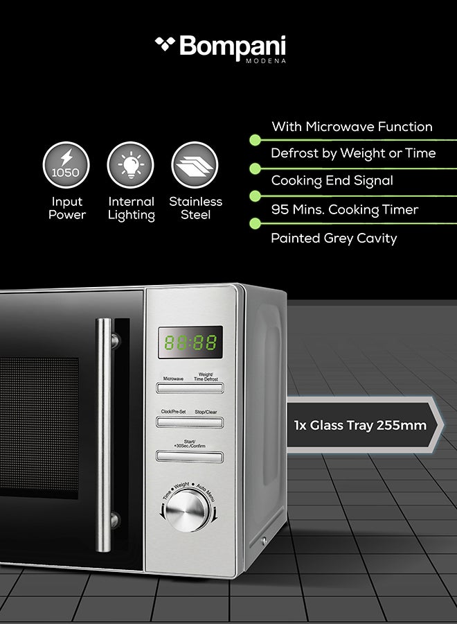 بومباني فرن ميكروويف مع تحكم رقمي، 5 مستويات للطاقة، 8 قوائم تلقائية، وبدء سريع لمدة 30 ثانية - إزالة الجليد حسب الوزن/الوقت، شاشة LED، قرص دوار زجاجي، مؤقت للطهي، وإشارة نهائية مع ضمان لمدة عام - Image 5
