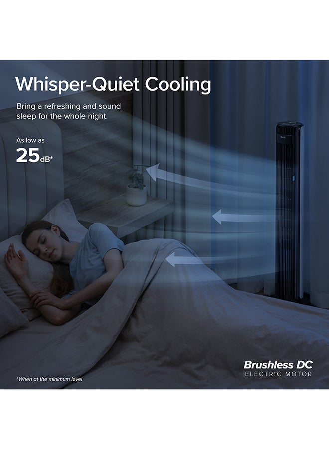 Tower Fan for Large Bedroom 42 Inch, 7.5m/s Powerful Electric Cooling Fan With Remote, 25 DB Quiet 90° Oscillating Bladeless Fan, 12 Speeds, 4 Modes, 12H Timer, Standing Fan For Home Office LTF-F422-WUK White & Black
