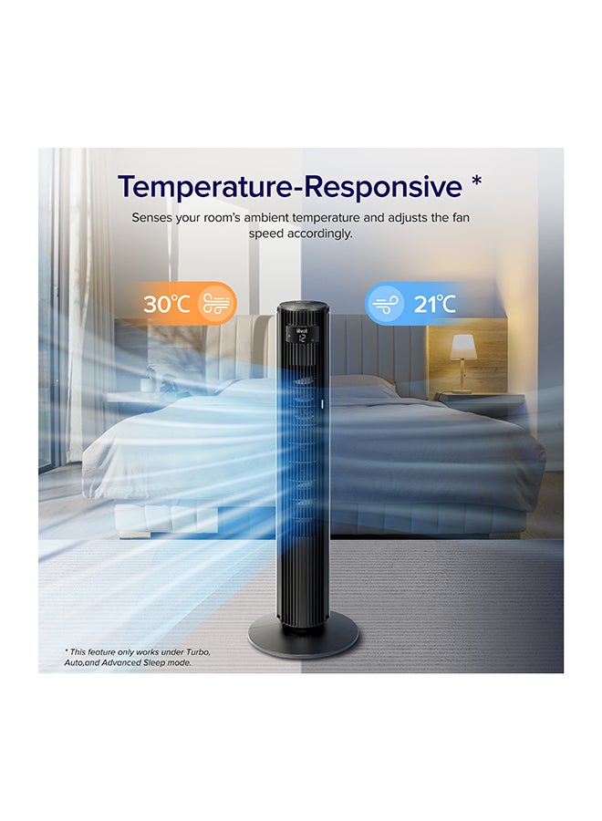 Tower Fan for Large Bedroom 42 Inch, 7.5m/s Powerful Electric Cooling Fan With Remote, 25 DB Quiet 90° Oscillating Bladeless Fan, 12 Speeds, 4 Modes, 12H Timer, Standing Fan For Home Office LTF-F422-WUK White & Black