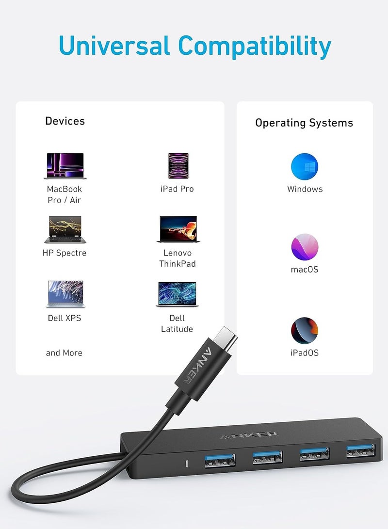 Anker 4-Port USB 3.0 Data Hub, Ultra-Slim 5Gbps USB-C OTG Hub with 20 cm Extended Cable, For MacBook, Mac Pro, Mac mini, iMac, Surface Pro, XPS, PC, Flash Drive, Mobile HDD (Charging Not Supported) Black  - Image 4