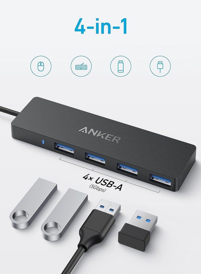 Anker 4-Port USB 3.0 Data Hub, Ultra-Slim 5Gbps USB-C OTG Hub with 20 cm Extended Cable, For MacBook, Mac Pro, Mac mini, iMac, Surface Pro, XPS, PC, Flash Drive, Mobile HDD (Charging Not Supported) Black  - Image 2
