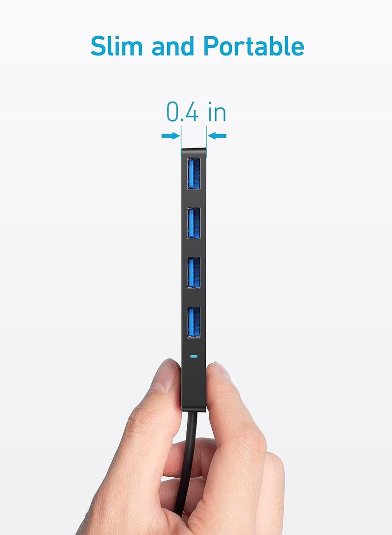 آنكر - محور بيانات USB 3.0 ذو 4 منافذ، محور USB-C OTG فائق النحافة بسرعة 5 جيجابت في الثانية مع كابل ممتد 20 سم، لأجهزة MacBook وMac Pro وMac Mini وiMac وSurface Pro وXPS والكمبيوتر الشخصي ومحرك أقراص فلاش وشحن الأقراص الصلبة المحمولة غير مدعوم - Image 1
