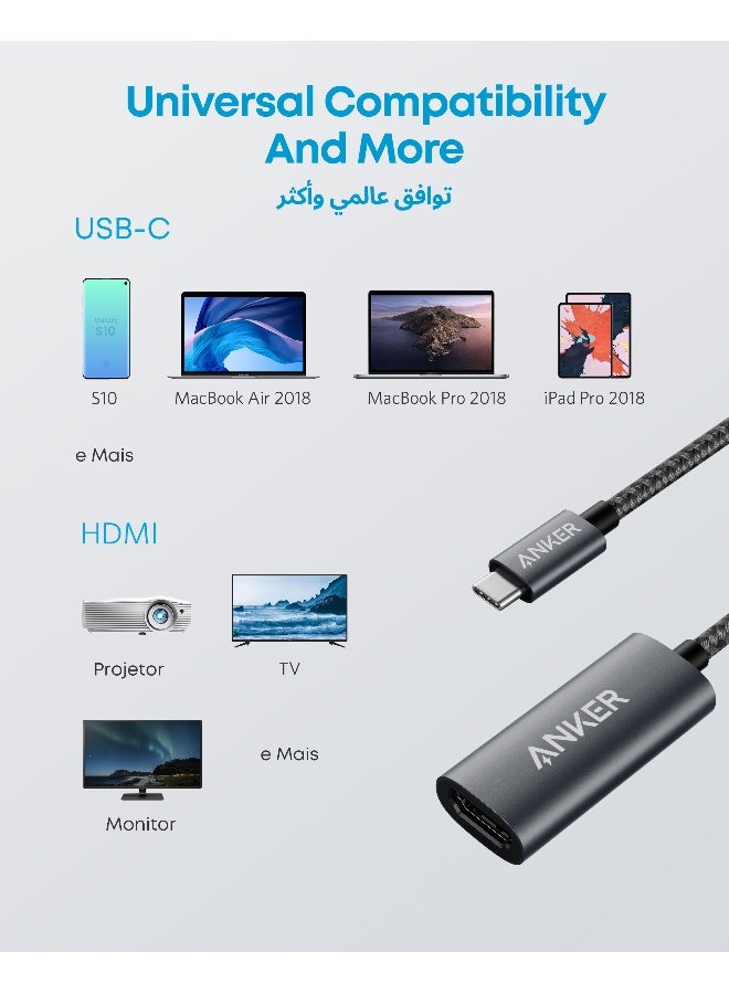 USB C to HDMI Adapter (4K@60Hz), PowerExpand+ Aluminum Portable USB C Adapter, for MacBook Pro, MacBook Air, iPad Pro, Pixelbook, XPS, Galaxy, and More (Compatible with Thunderbolt 3 ports) Gray