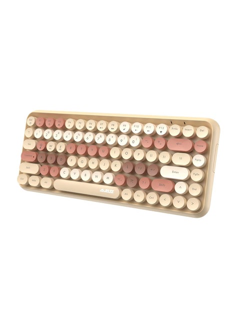 Wireless Bluetooth keyboard, Cute Mini 84-key Compact Keyboard, 2.4GHz wireless connect, Typewriter ABS Retro Round Key Caps, Matte Panel, Ergonomic Design for PC Computer Laptops Mike tea