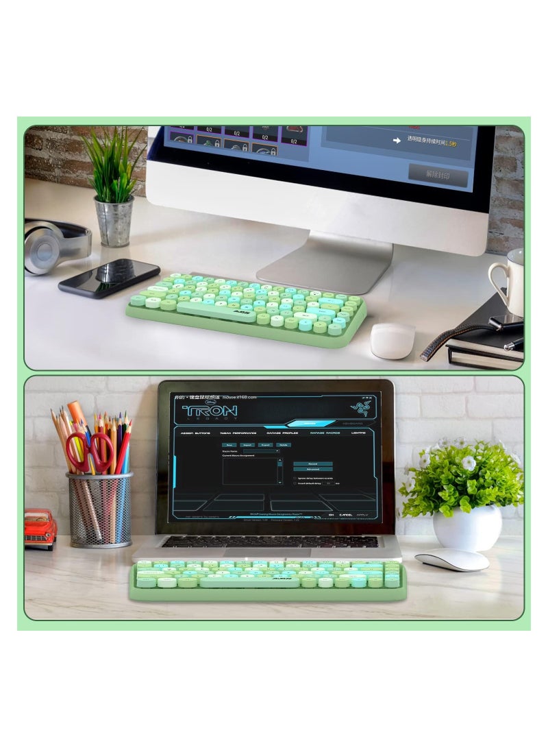 Ajazz - Wireless Bluetooth keyboard, Cute Mini 84-key Compact Keyboard, 2.4GHz wireless connect, Typewriter ABS Retro Round Key Caps, Matte Panel, Ergonomic Design for PC Computer Laptops Colourful Green - Image 1