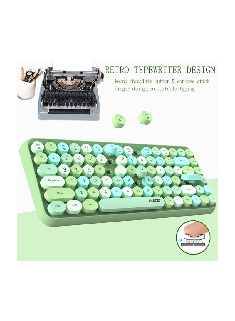Ajazz - Wireless Bluetooth keyboard, Cute Mini 84-key Compact Keyboard, 2.4GHz wireless connect, Typewriter ABS Retro Round Key Caps, Matte Panel, Ergonomic Design for PC Computer Laptops Colourful Green - Image 1