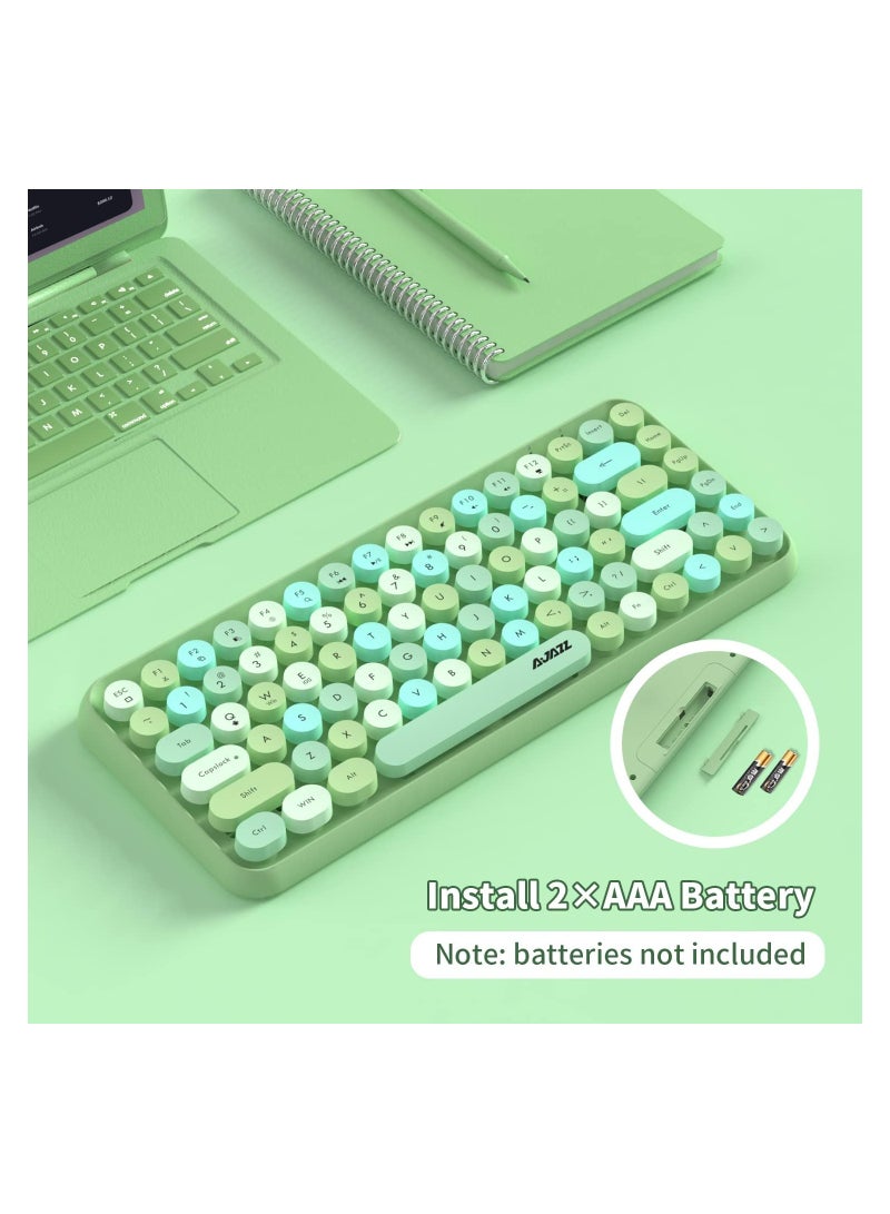 Ajazz - Wireless Bluetooth keyboard, Cute Mini 84-key Compact Keyboard, 2.4GHz wireless connect, Typewriter ABS Retro Round Key Caps, Matte Panel, Ergonomic Design for PC Computer Laptops Colourful Green - Image 1