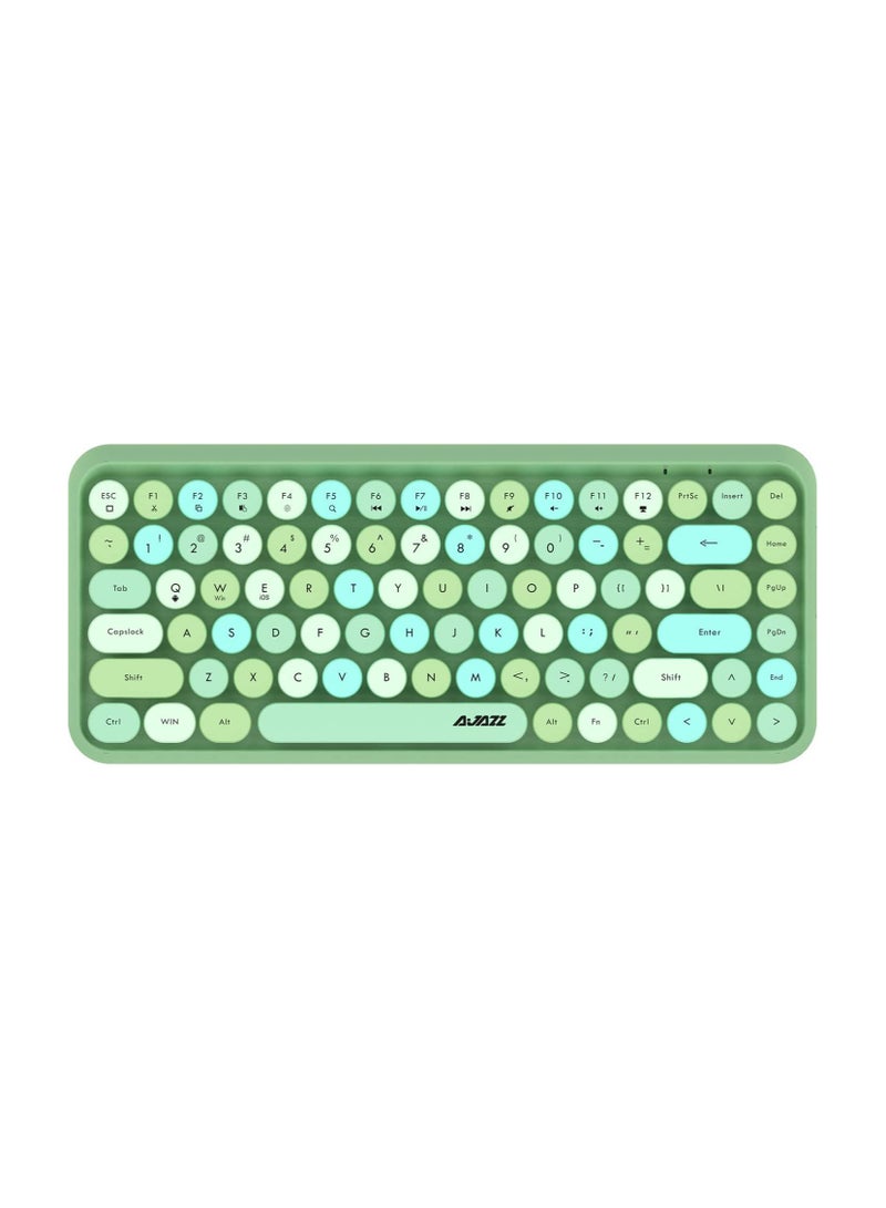 Ajazz - Wireless Bluetooth keyboard, Cute Mini 84-key Compact Keyboard, 2.4GHz wireless connect, Typewriter ABS Retro Round Key Caps, Matte Panel, Ergonomic Design for PC Computer Laptops Colourful Green - Image 1