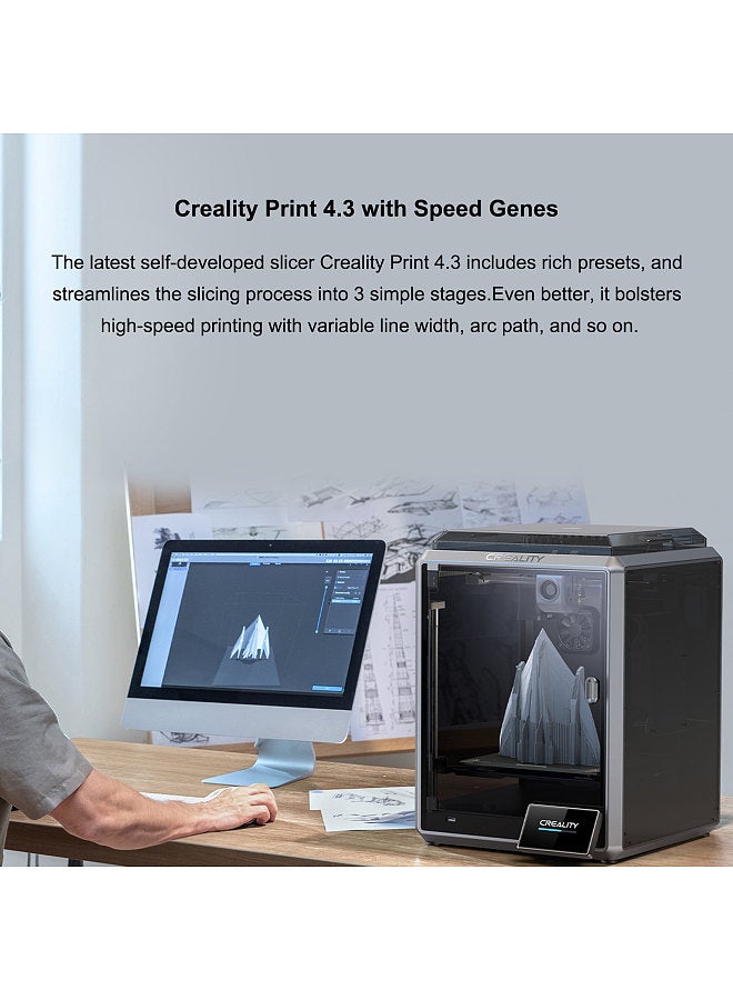 Creality 3D - K1 3D Printers 600Mm/s High Speed With 4.3'' Color Touchscreen Dual-Gear Direct Extruder Printing 220*220*250Mm Size With Speedy OS And Hardware 18W Auxiliary Fan Flexible Build Plate Fast To Heat Up Black - Image 1