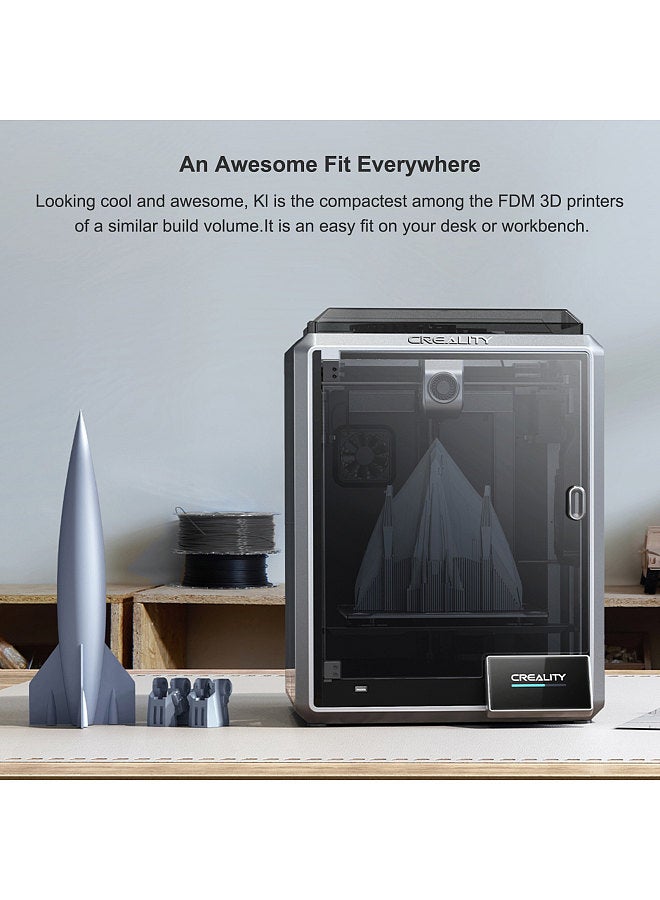 Creality 3D - K1 3D Printers 600Mm/s High Speed With 4.3'' Color Touchscreen Dual-Gear Direct Extruder Printing 220*220*250Mm Size With Speedy OS And Hardware 18W Auxiliary Fan Flexible Build Plate Fast To Heat Up Black - Image 1
